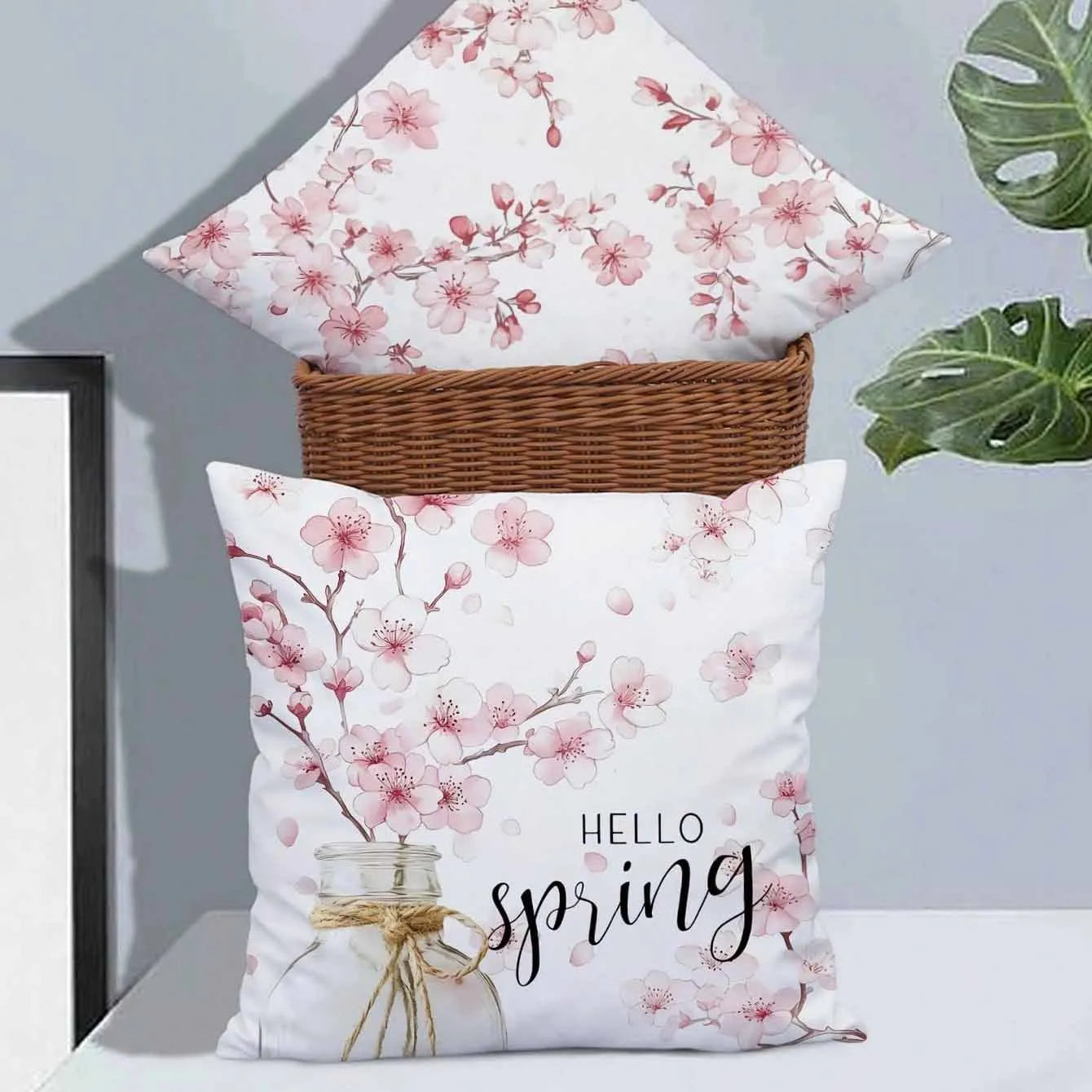 45cm square cherry blossom pattern velvet cushion cover in four colour options for sofa decoration