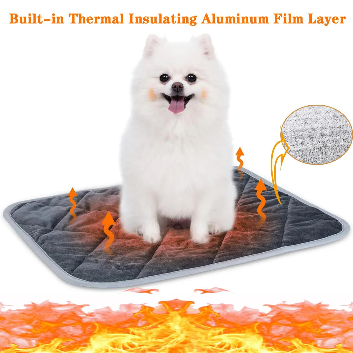 Soft grey multi-layer cloth pet cushion shown in a home setting.