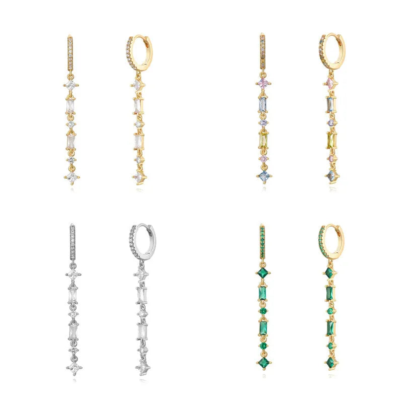 Geometric U-shaped gold ear clips with colourful zircon stones and dot pattern detailing