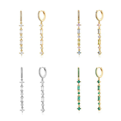 Geometric U-shaped gold ear clips with colourful zircon stones and dot pattern detailing
