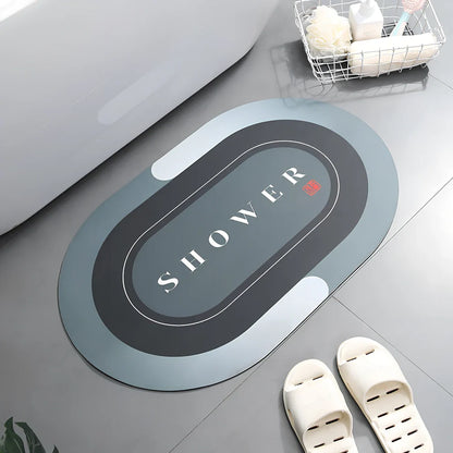 Diatom mud bathroom mat 400x600mm with natural grey colour and non-slip backing