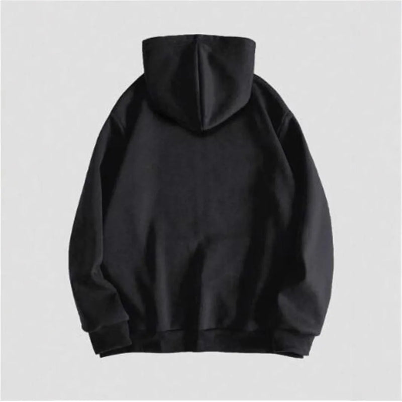 Men's hooded sweatshirt in cotton blend fabric with long sleeves and hot stamp skull design, available in Harajuku style as a pullover with colour options of black or green, offered in sizes from S to 5XL.