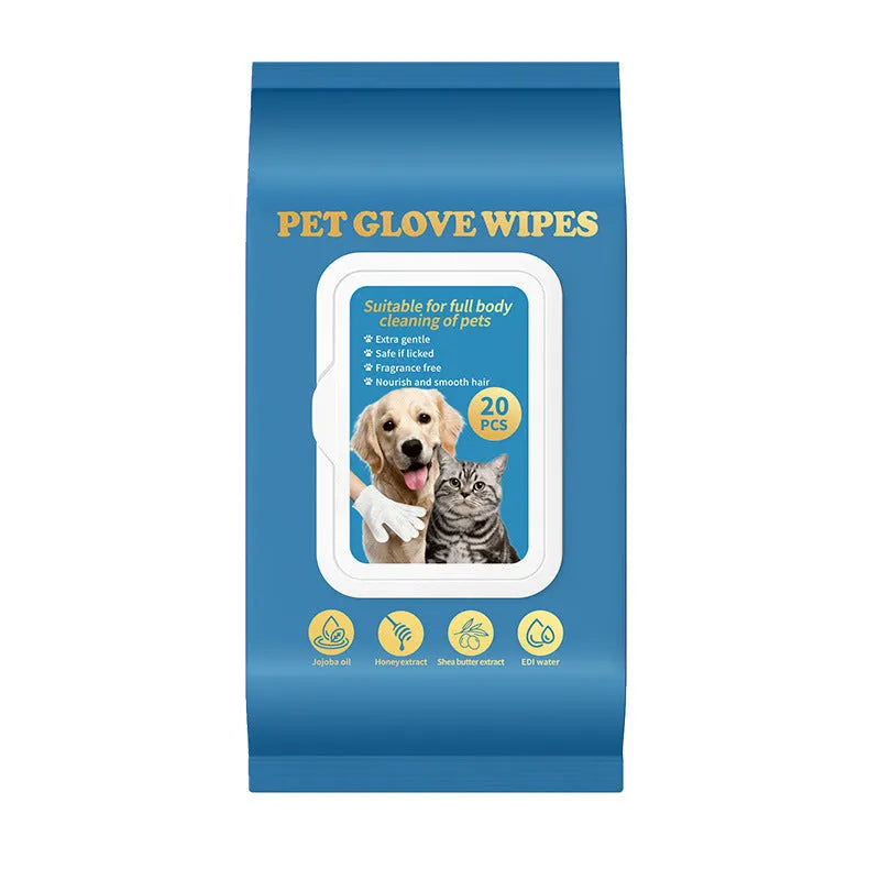 Pack of blue disposable plastic gloves with textured palms for washing and grooming cats or dogs