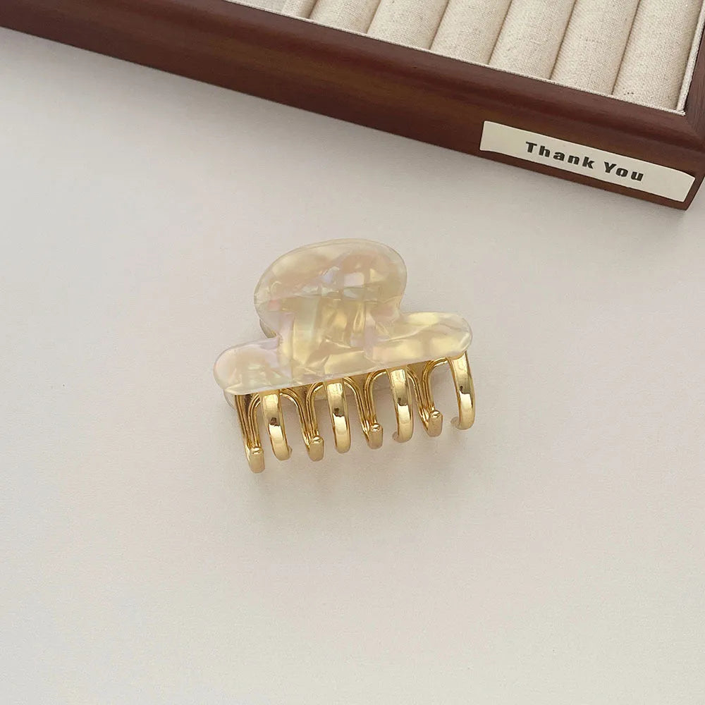 Retro acetate geometric hair barrettes with metal grip closure in medium size