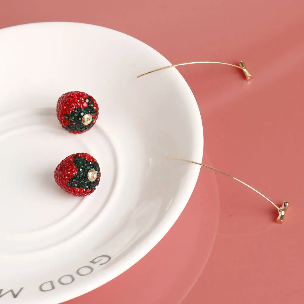 Geometric strawberry earrings with spot drill texture in six colour options on zinc alloy posts
