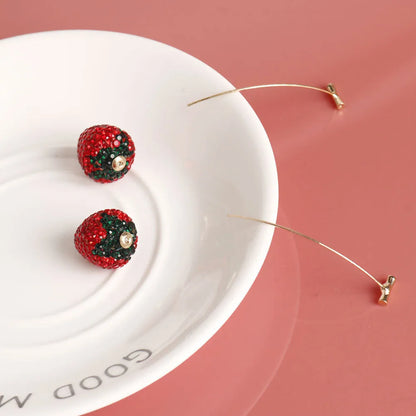Geometric strawberry earrings with spot drill texture in six colour options on zinc alloy posts