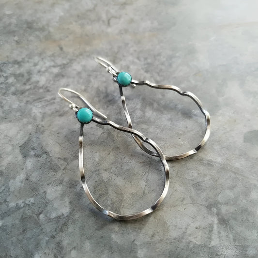 Geometric circle bohemian earrings with antique silver finish and turquoise accents