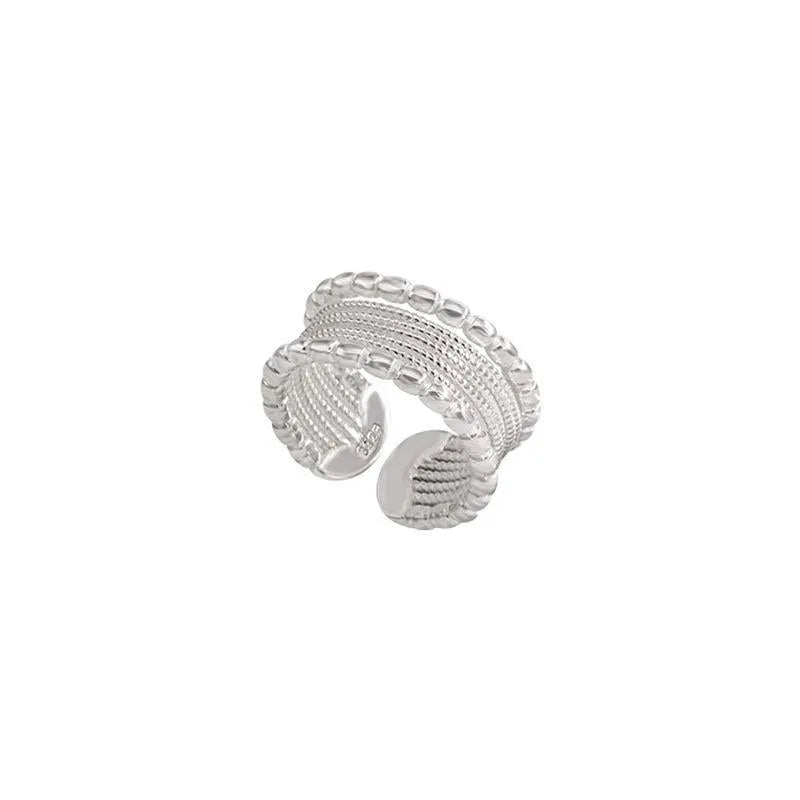 Copper geometric ring with woven twisted multilayer design and adjustable opening
