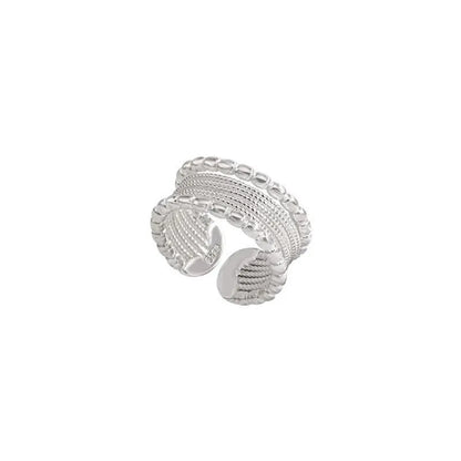 Copper geometric ring with woven twisted multilayer design and adjustable opening