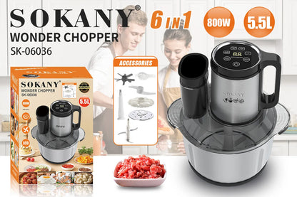 Stainless steel meat grinder machine with 06036 colour coding and food processing attachments