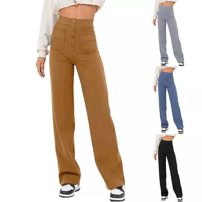Women's high waist trousers in casual loose fit with pockets, available in multiple colors