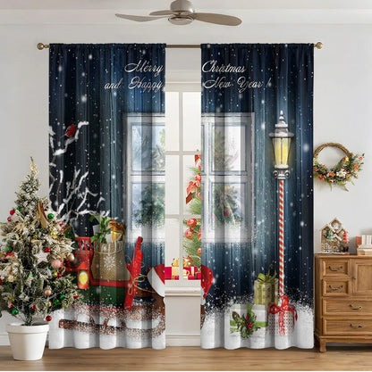 3D digital printed Christmas curtains with festive pattern, available in two sizes with high sunshade function