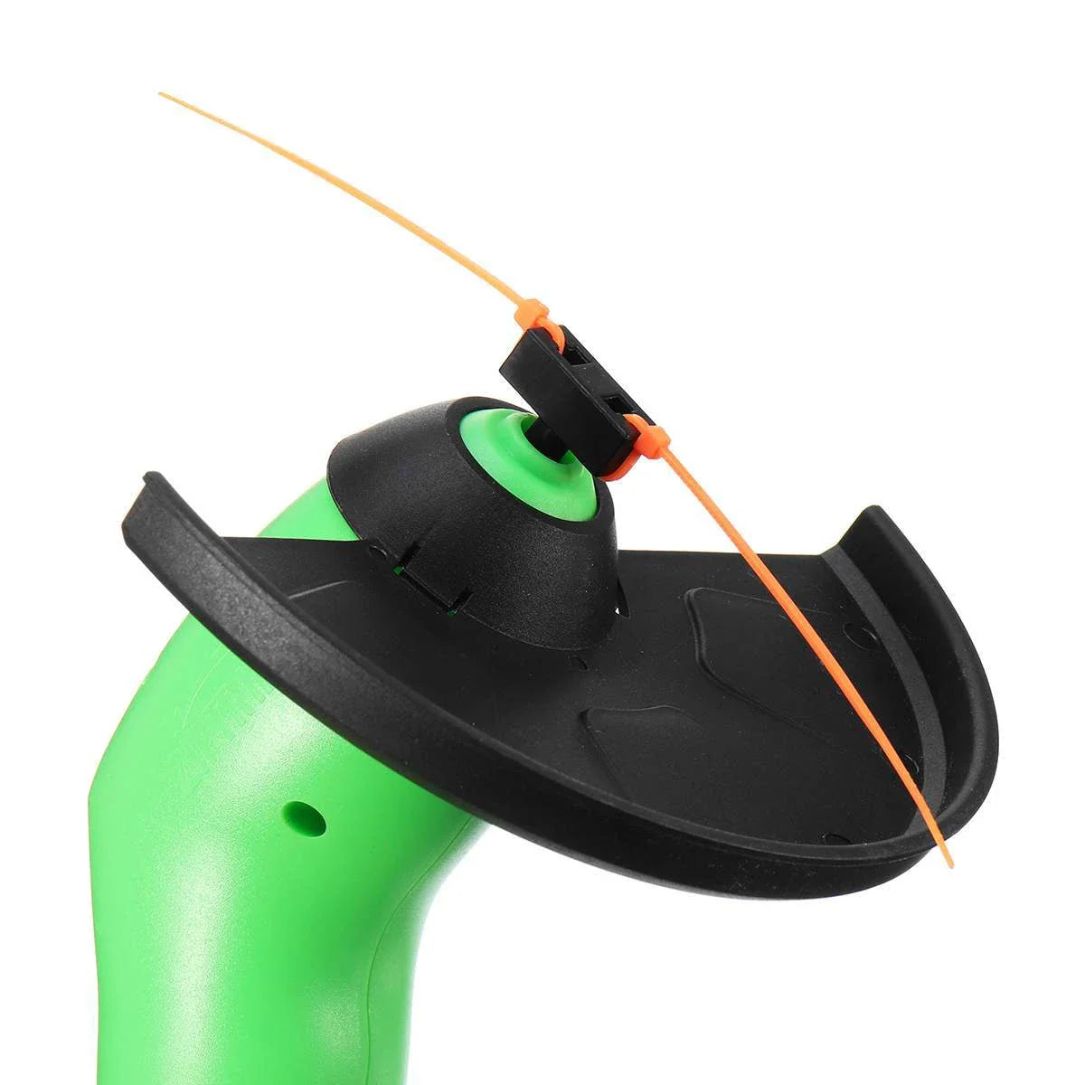 Cordless grass trimmer with adjustable pole and debris shield, perfect for eco-friendly and convenient yard maintenance