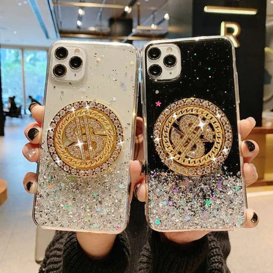 Transparent 3D Diamond Dollar Turnplate Phone Case with Luxury Designer Style