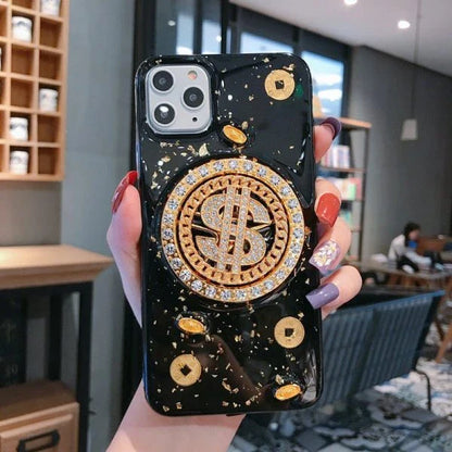Transparent 3D Diamond Dollar Turnplate Phone Case with Luxury Designer Style