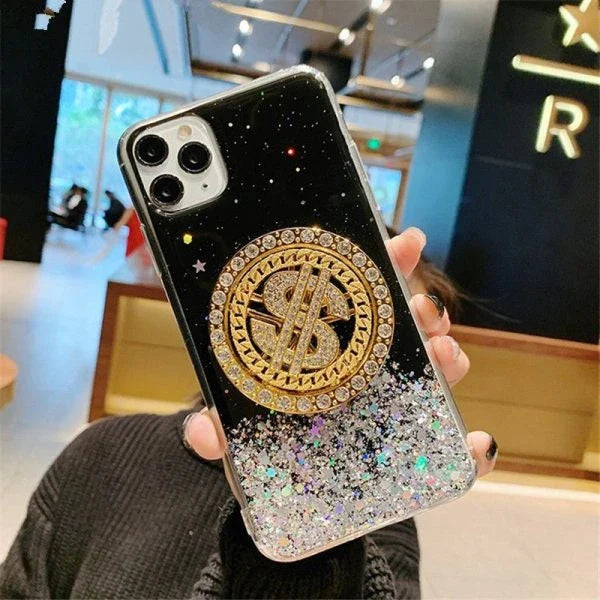 Transparent 3D Diamond Dollar Turnplate Phone Case with Luxury Designer Style