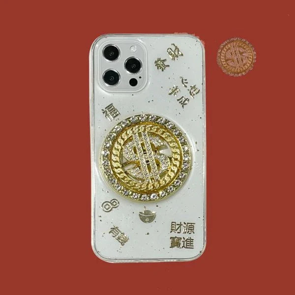 Transparent 3D Diamond Dollar Turnplate Phone Case with Luxury Designer Style