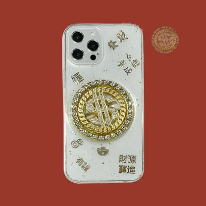 Transparent 3D Diamond Dollar Turnplate Phone Case with Luxury Designer Style