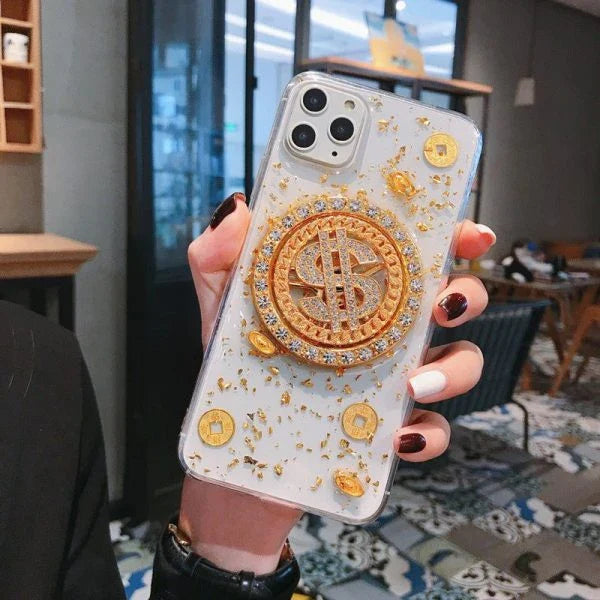 Transparent 3D Diamond Dollar Turnplate Phone Case with Luxury Designer Style