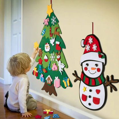 DIY Felt Christmas Tree Set with 32 ornaments and 29 LED string lights for children to decorate and unleash their creativity