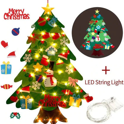 DIY Felt Christmas Tree Set with 32 ornaments and 29 LED string lights for children to decorate and unleash their creativity