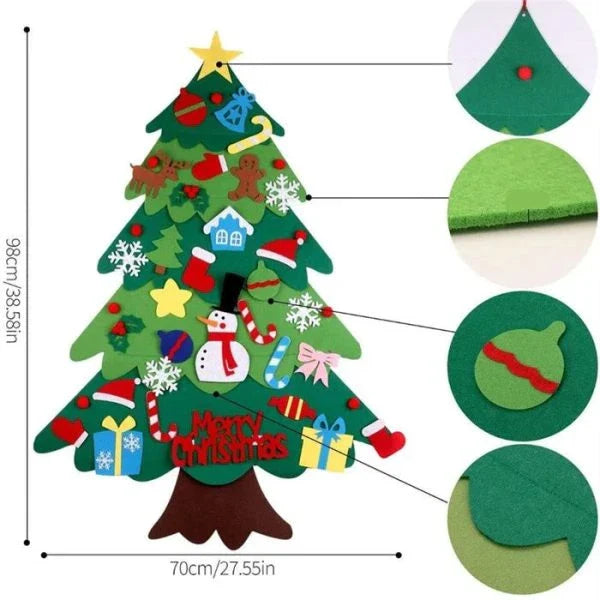 DIY Felt Christmas Tree Set with 32 ornaments and 29 LED string lights for children to decorate and unleash their creativity