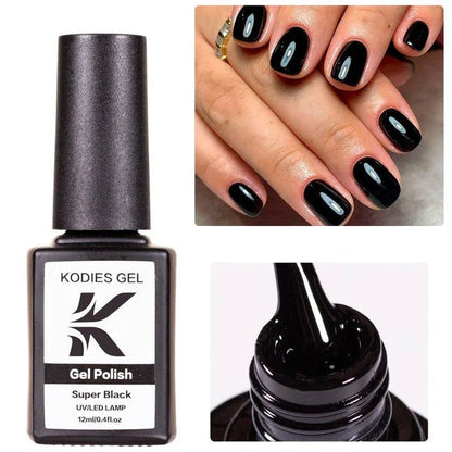 Super Black Gel Nail Polish with a high-gloss, long-lasting finish for a chic, elegant manicure