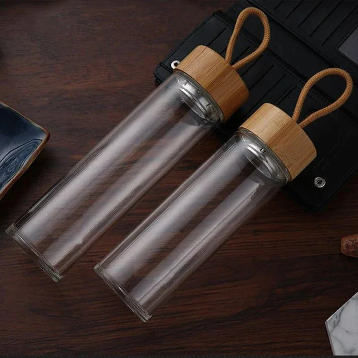 Hhomeenjoy Glass Water Bottle with Bamboo Lid and String