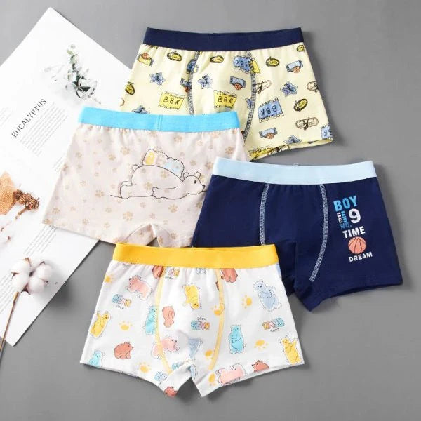 Premium boys' flat corner fine shuttle cotton underwear in various sizes and colorful prints