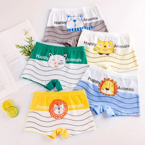 Premium boys' flat corner fine shuttle cotton underwear in various sizes and colorful prints