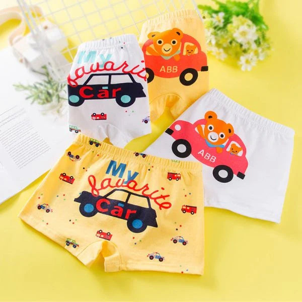 Premium boys' flat corner fine shuttle cotton underwear in various sizes and colorful prints