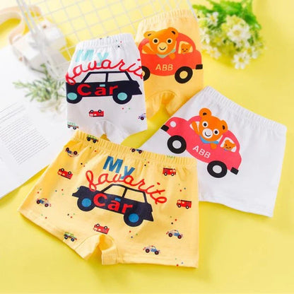 Premium boys' flat corner fine shuttle cotton underwear in various sizes and colorful prints