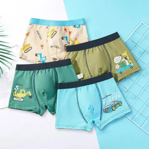 Premium boys' flat corner fine shuttle cotton underwear in various sizes and colorful prints