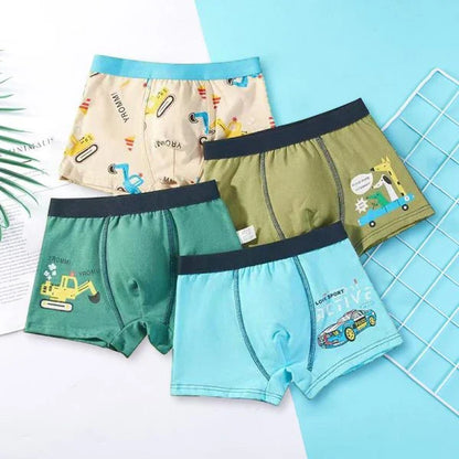 Premium boys' flat corner fine shuttle cotton underwear in various sizes and colorful prints