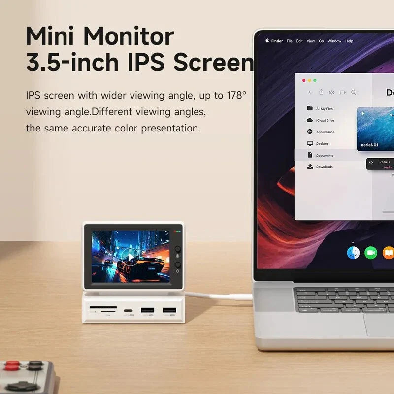 Compact 3.5-inch IPS display with USB-C hub, providing a seamless and efficient workspace solution.