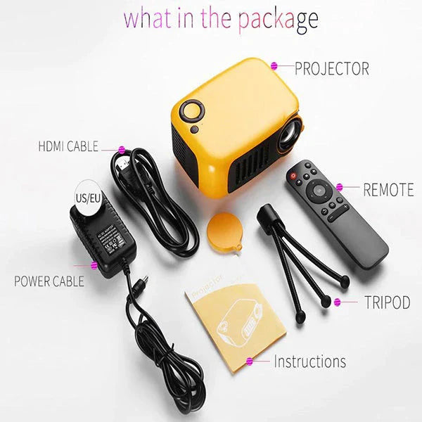 1080P Mini Portable Phone Projector with large 80-inch display, bright 800-lumen LED, and versatile connectivity options