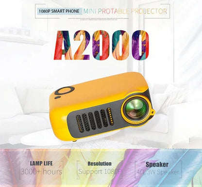 1080P Mini Portable Phone Projector with large 80-inch display, bright 800-lumen LED, and versatile connectivity options