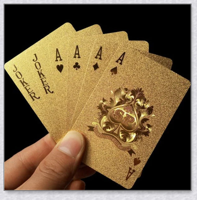 Waterproof golden playing cards with shimmering three-dimensional patterns