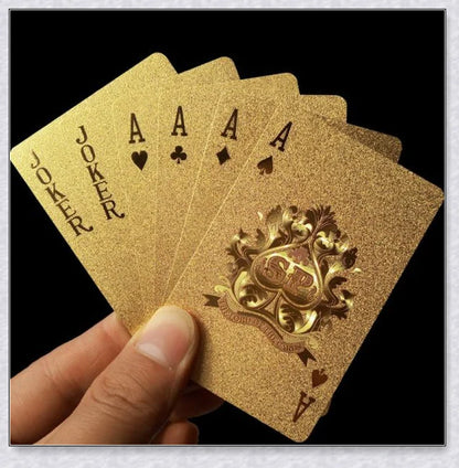 Waterproof golden playing cards with shimmering three-dimensional patterns