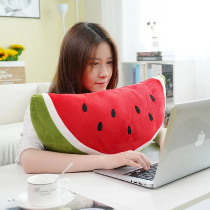 Lifelike watermelon plush toy, a soft and cuddly companion with vibrant colors and a realistic design