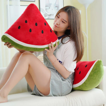 Lifelike watermelon plush toy, a soft and cuddly companion with vibrant colors and a realistic design
