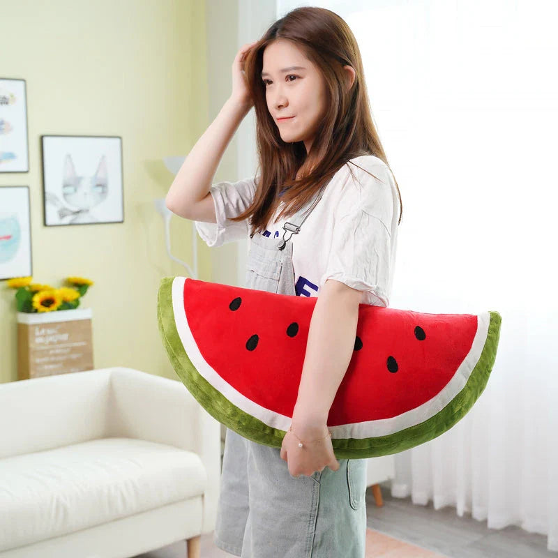 Lifelike watermelon plush toy, a soft and cuddly companion with vibrant colors and a realistic design