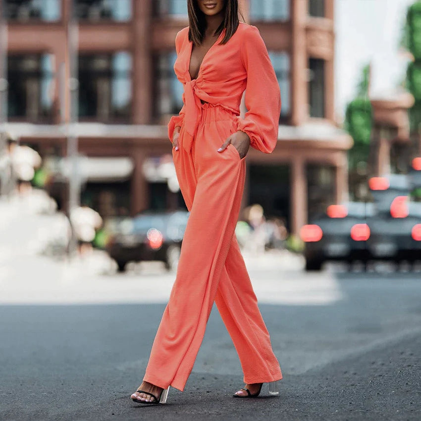 Trendha 2-Piece Casual Suit in Peacock Green, featuring a long-sleeved top and tailored trousers made from premium polyester fabric