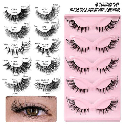 5 Pair 3D Cat Eye Fox Eye Lashes - Fluffy, Natural-Looking Eyelashes for Everyday Wear and Special Occasions