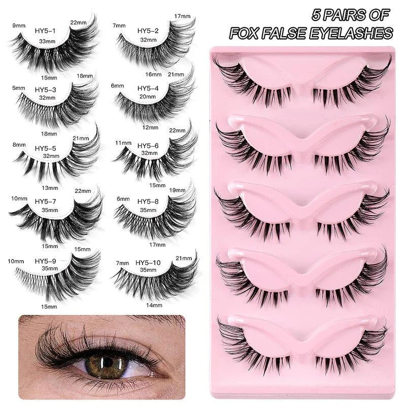 Hhomeenjoy 5 Pair 3D Cat Eye Fox Eye Lashes