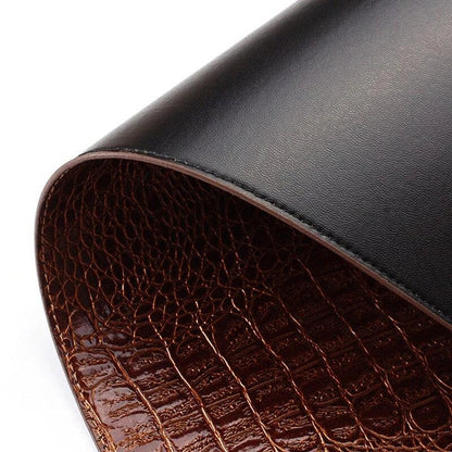 Crocodile skin texture eco-leather coaster in black color, designed to protect furniture and add a stylish touch to home decor.