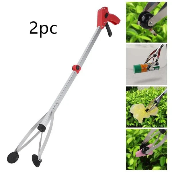 Aluminum alloy folding garbage clip picking device with rubber-tipped gripper and adjustable design for retrieving dropped items