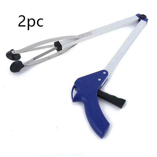 Aluminum alloy folding garbage clip picking device with rubber-tipped gripper and adjustable design for retrieving dropped items