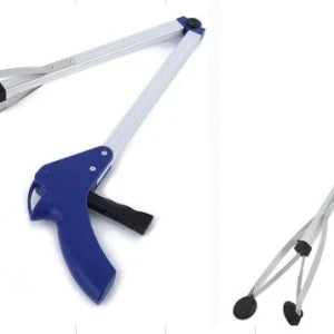 Aluminum alloy folding garbage clip picking device with rubber-tipped gripper and adjustable design for retrieving dropped items