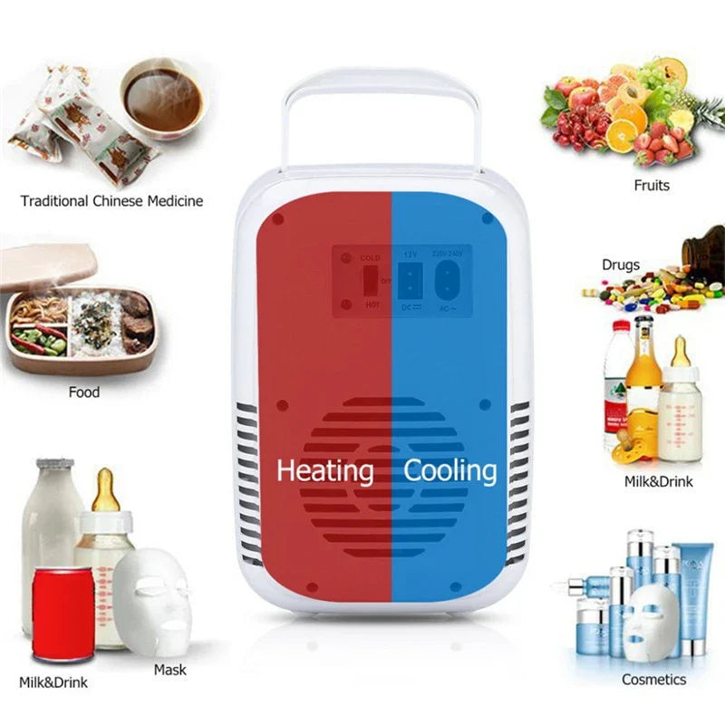 A compact 4L car refrigerator with dual cooling and warming functions, perfect for road trips, camping, and daily use in any vehicle.